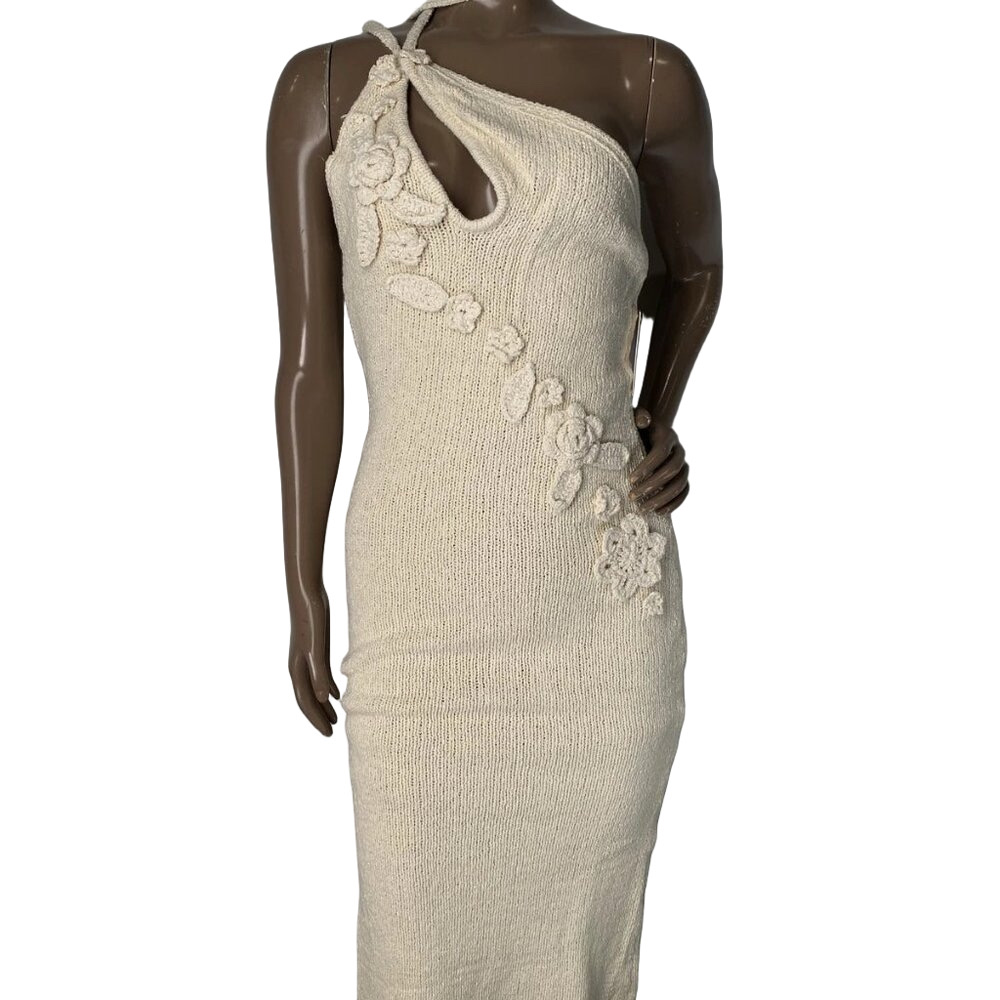 JLUXLABEL Women’s Sea Soul One-Shoulder Midi Dress Ivory Size M